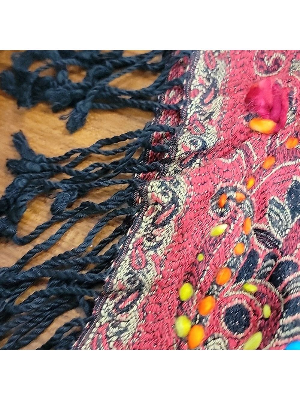 Boho Avani del amour Tunic with colorful Embroidered bell sleeves & fringe NWT - Picture 5 of 5